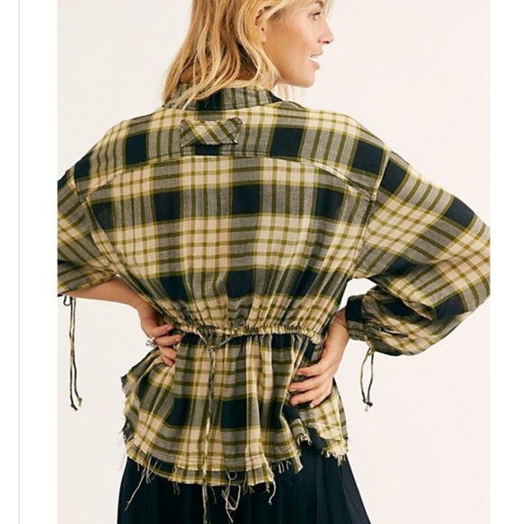 NWT Free People Pacific Dawn Plaid Shirt Black - Picture 2 of 11